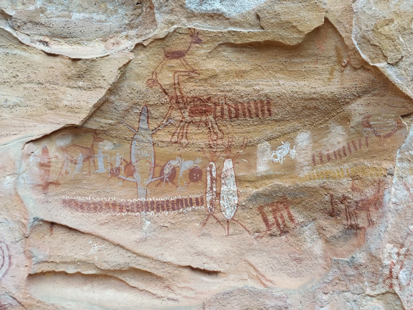 Pinturas rupestres sobre a rocha na Serra da Capivara